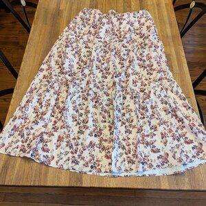 Long Tiered Floral Skirt with Elastic Waistband and Drawstring